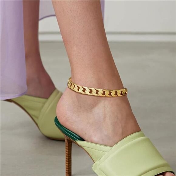 Gold Anklet for Women Chunky Cuban Link Adjustable 14K Plated Beach Jewelry - Picture 4 of 8